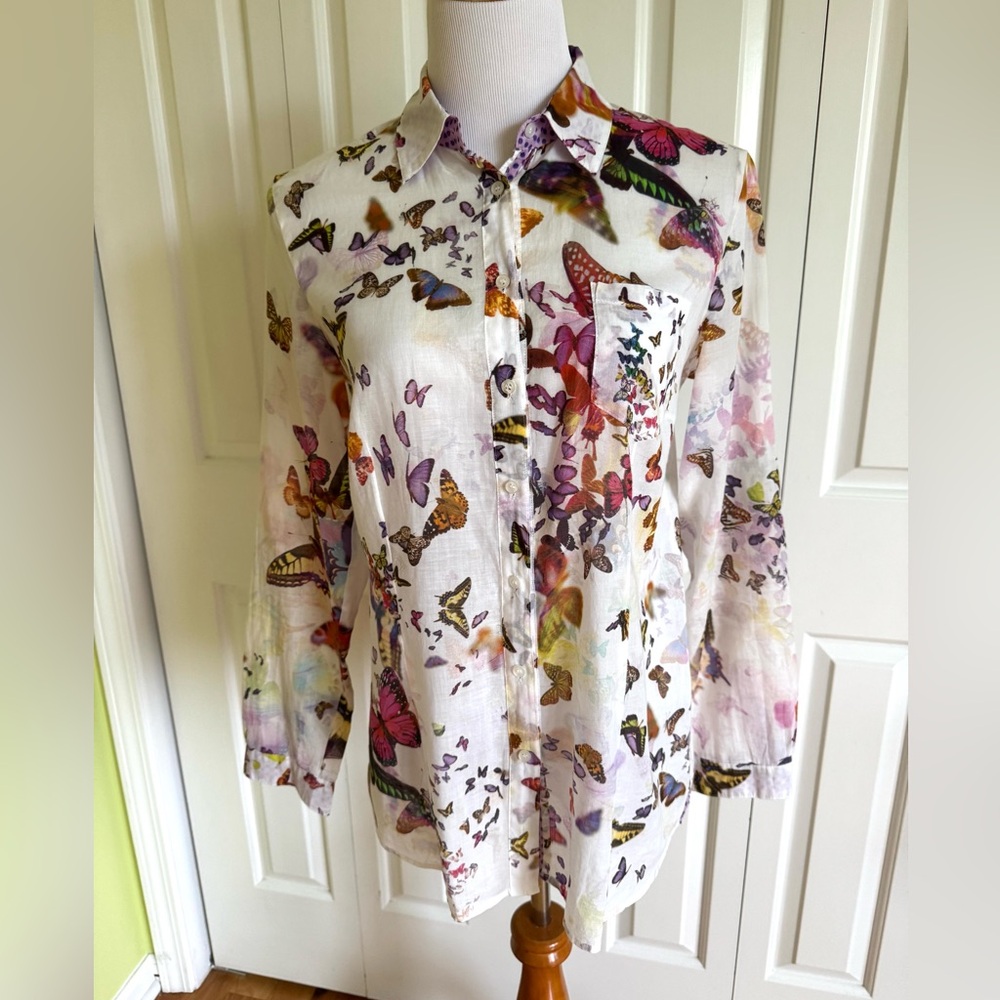 MARC AUREL RED White/Multicolor Butterfly Cotton Blouse 8/38